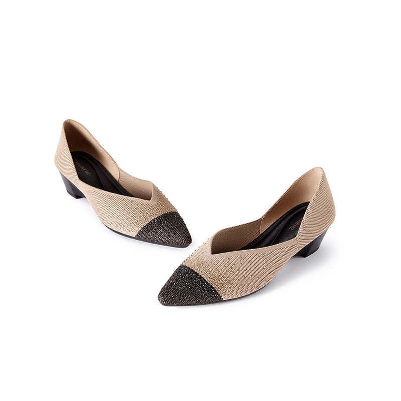 Princess Crystal Pointed Toe Wedge Pumps – Starfield Knit Commuter Heels