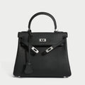 Queens Mini Top Handle Palm-Grain Calfskin Bag – Structured Leather Satchel with Turn-Lock Closure