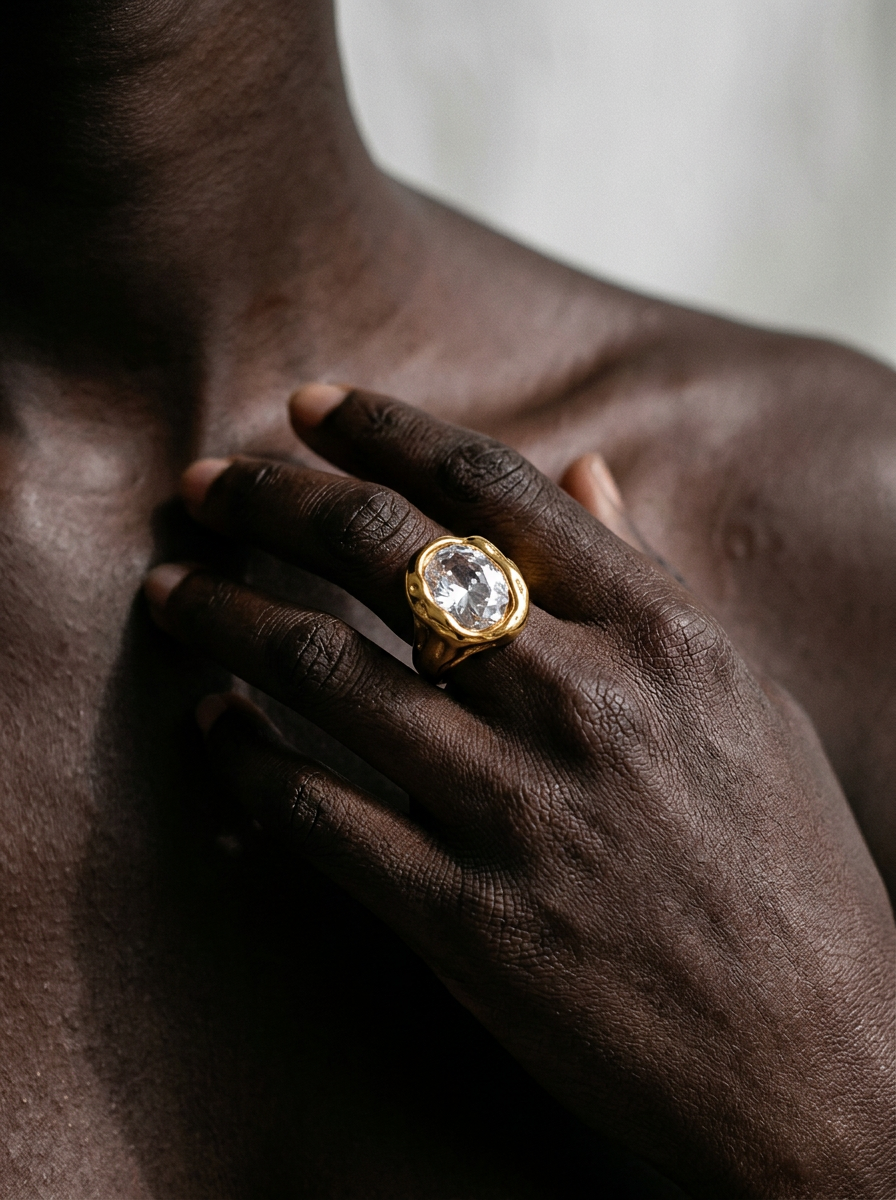 Radiant Gold-Plated Zircon Statement Ring