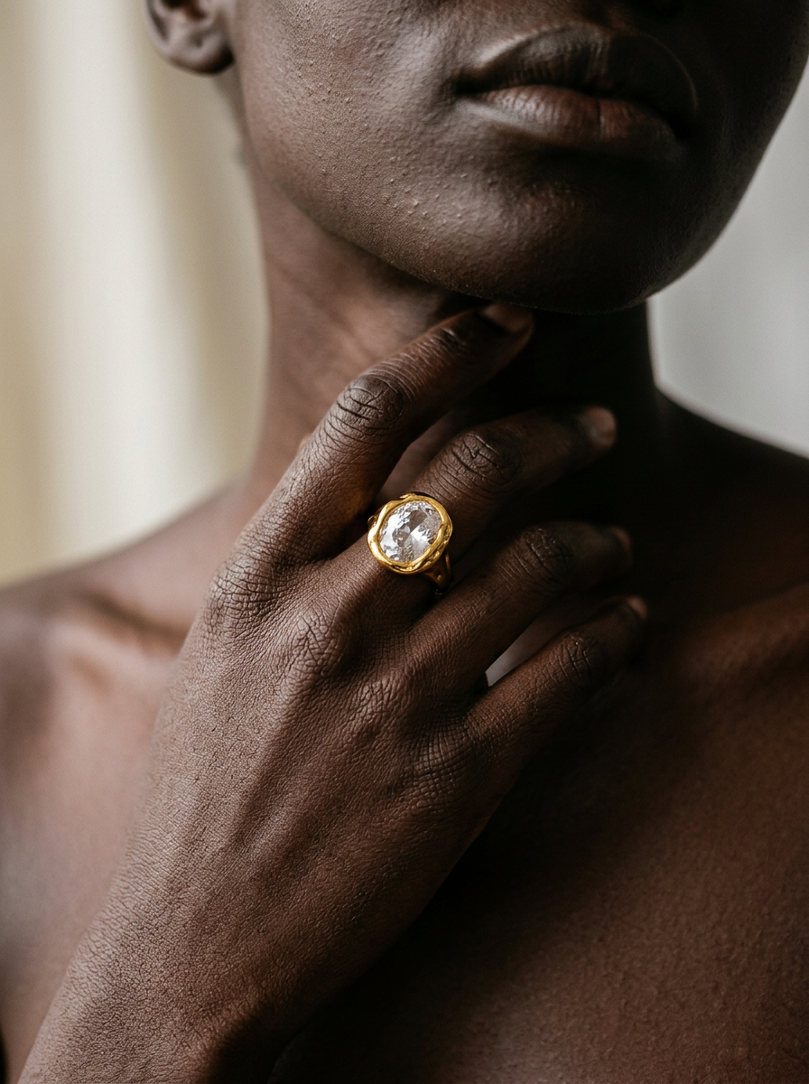 Radiant Gold-Plated Zircon Statement Ring