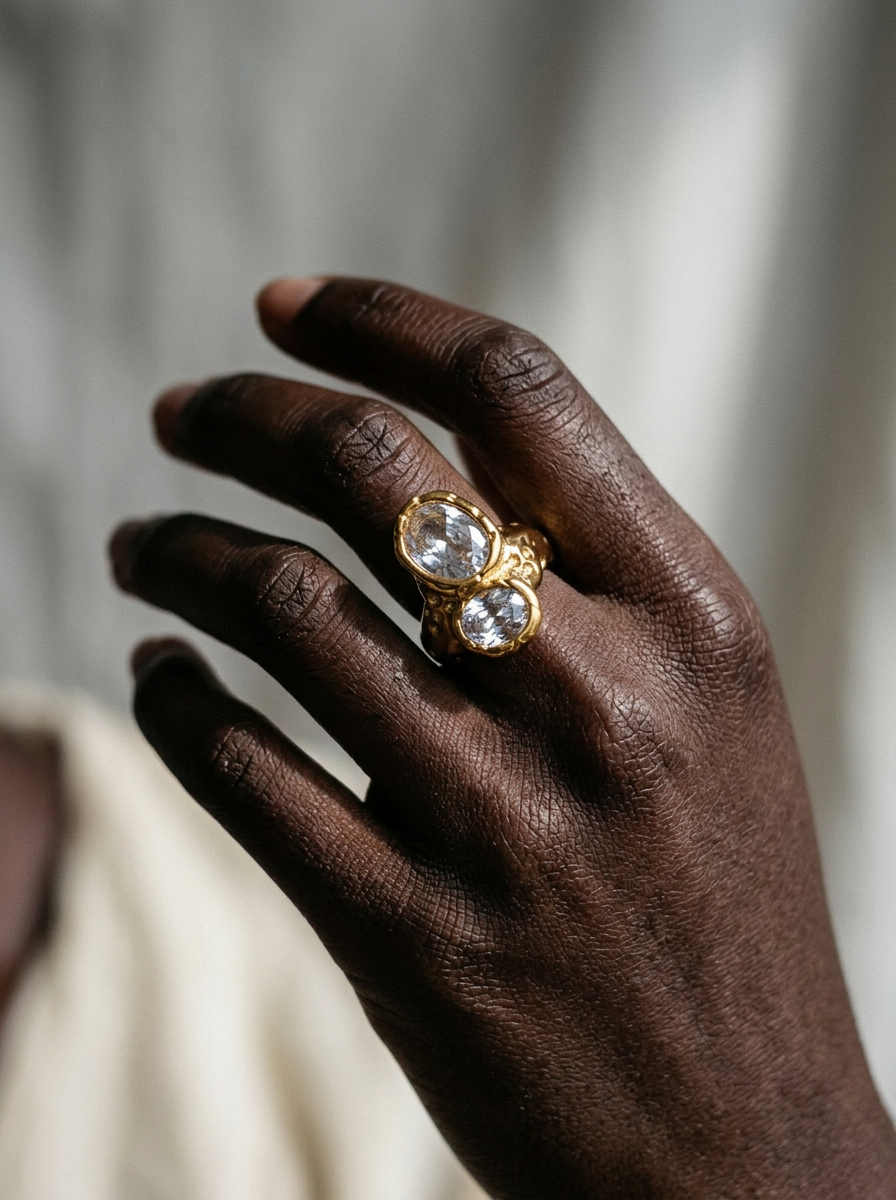 Golden Gold-Plated Zircon Statement Ring-2