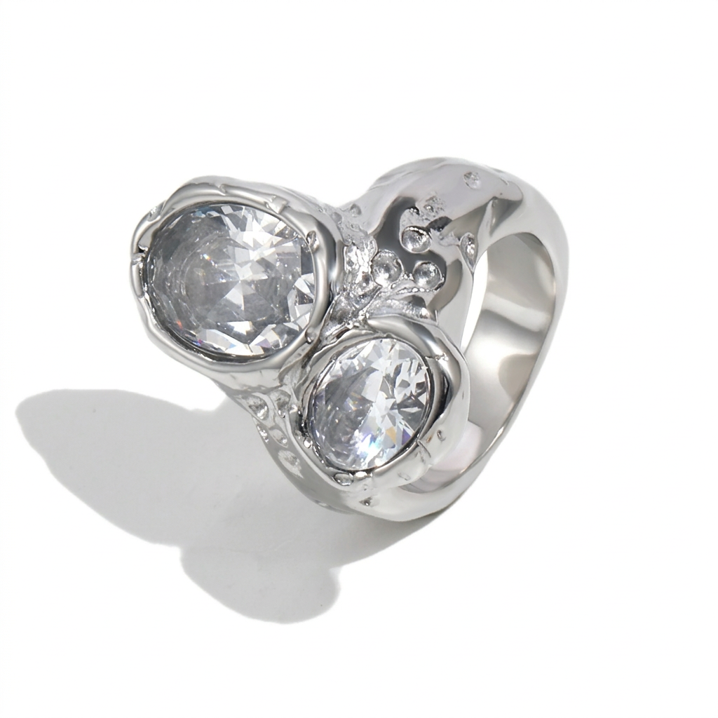 Golden Gold-Plated Zircon Statement Ring-4