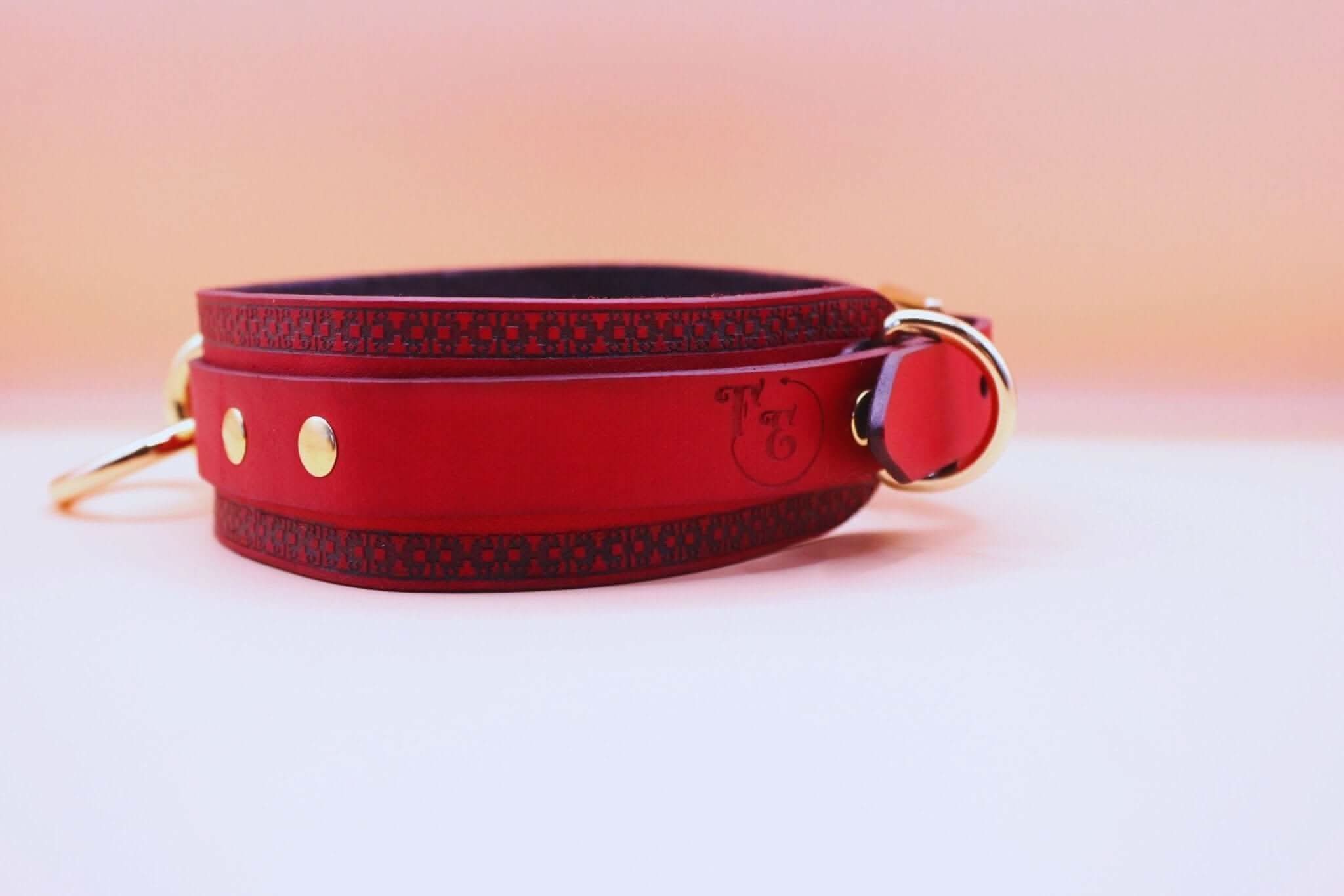 Red Bondage BDSM Collar With Golden Ring For Play