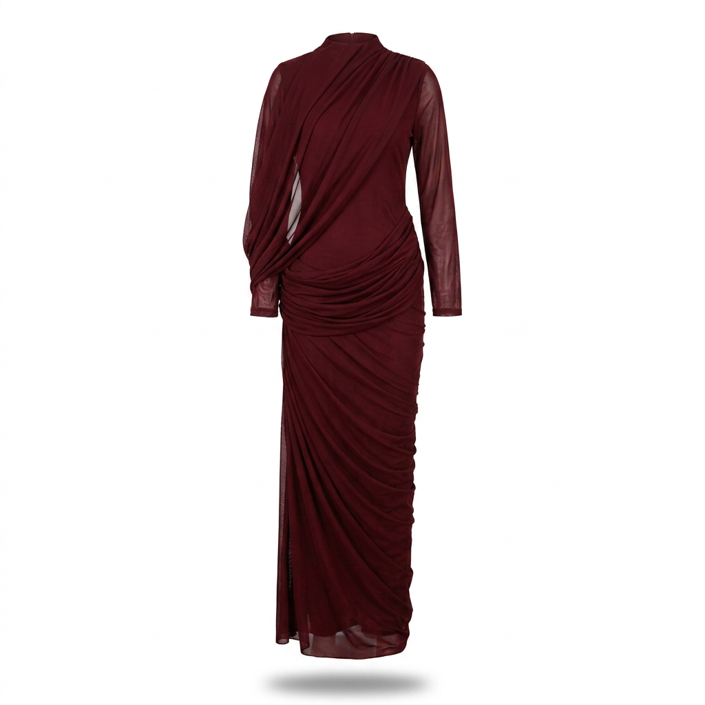 Majestic Draped Long Sleeve Maxi Dress-3