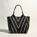 Retro Chevron Canvas Tote Bag – Heavy-Duty Woven Geometric Pattern Shoulder Tote with Interior Zip Pocket