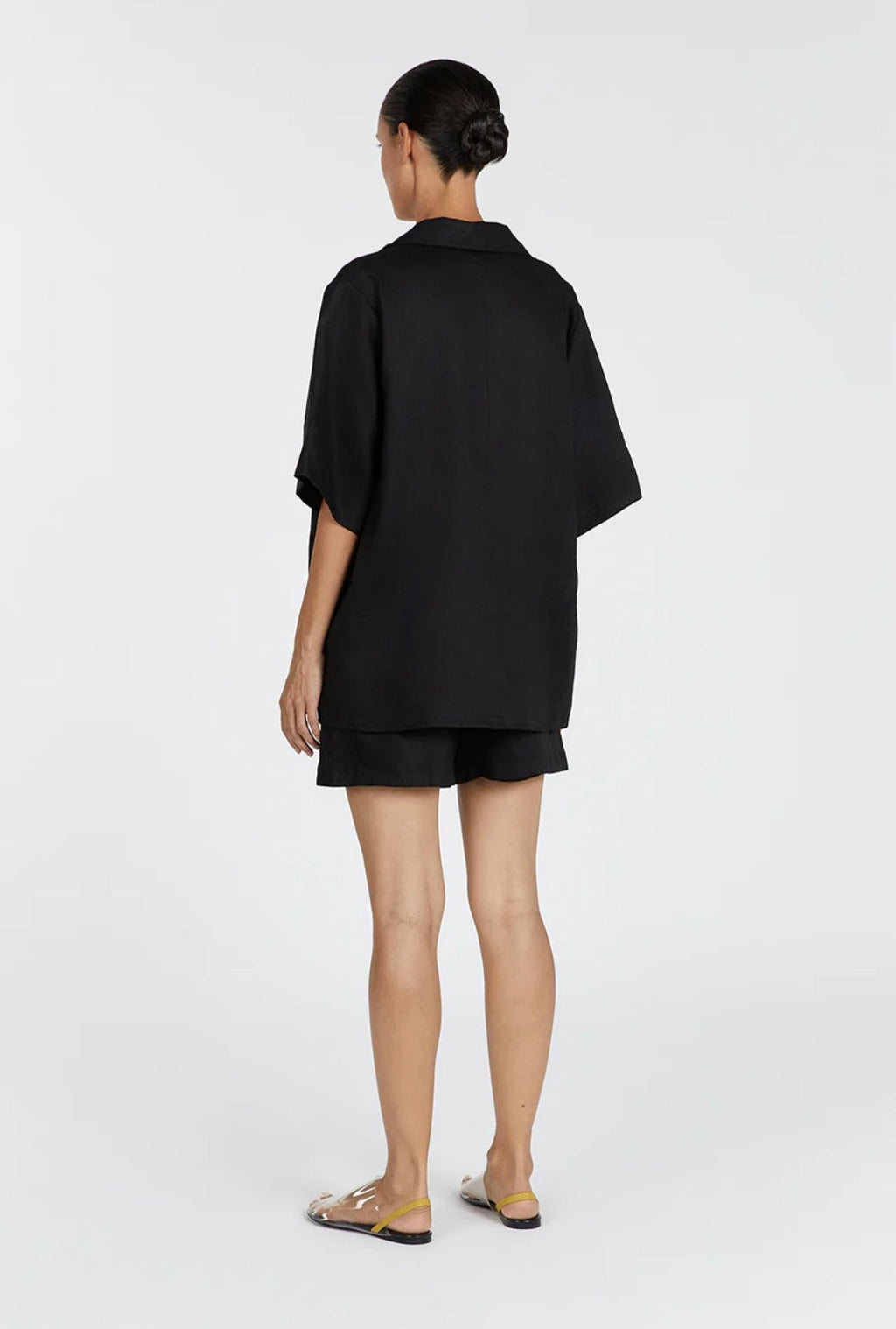 Black Linen Top with Tie-Ups