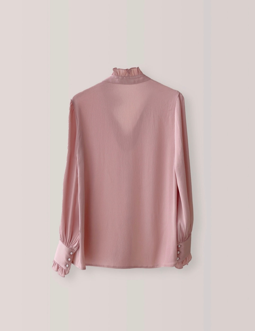 Frilled Chiffon Long Sleeve Top with Pearl Buttons