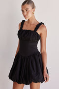 Black Cotton Poplin Bubble Mini Dress