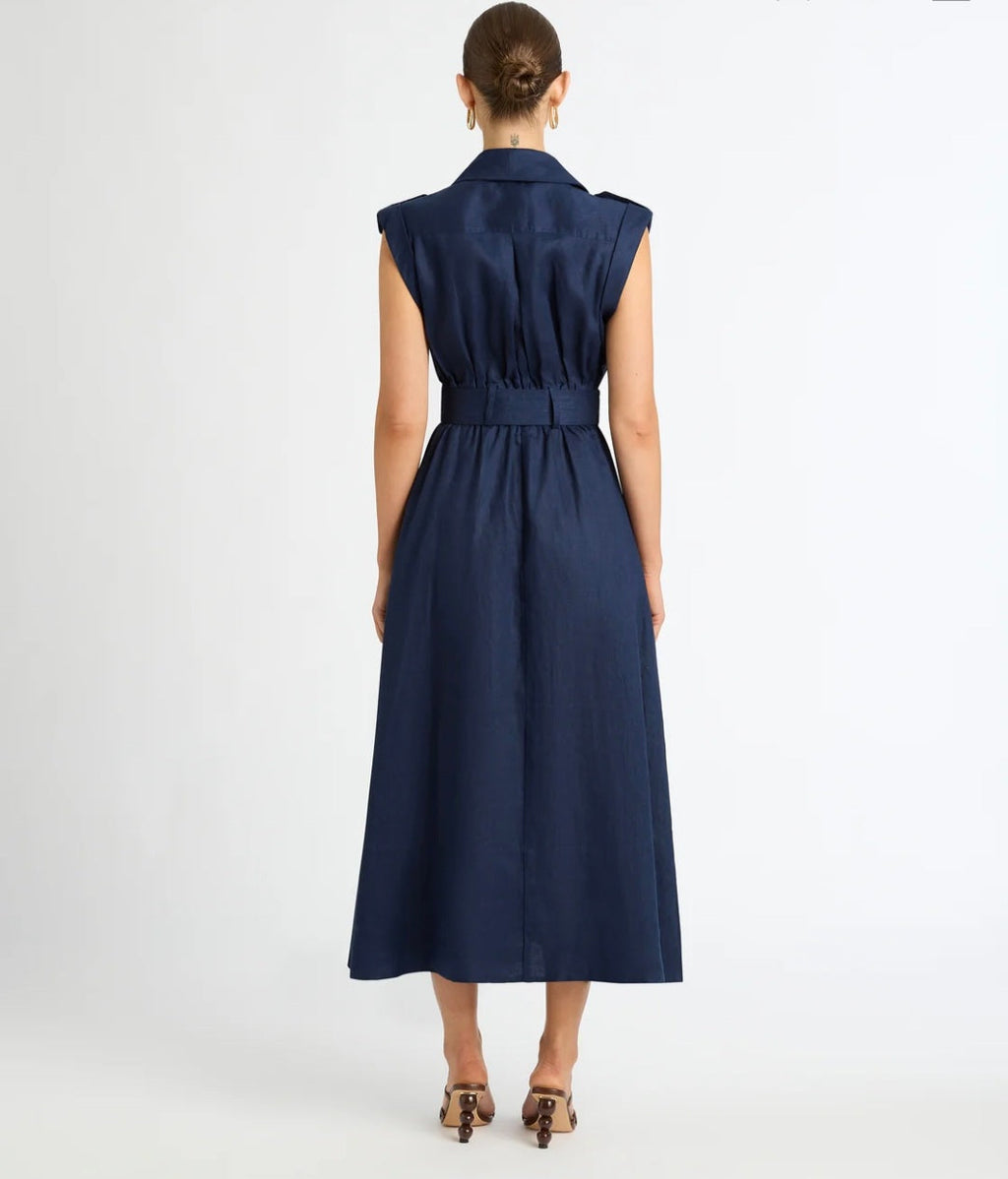 Blue Linen Midi Dress (syncee)
