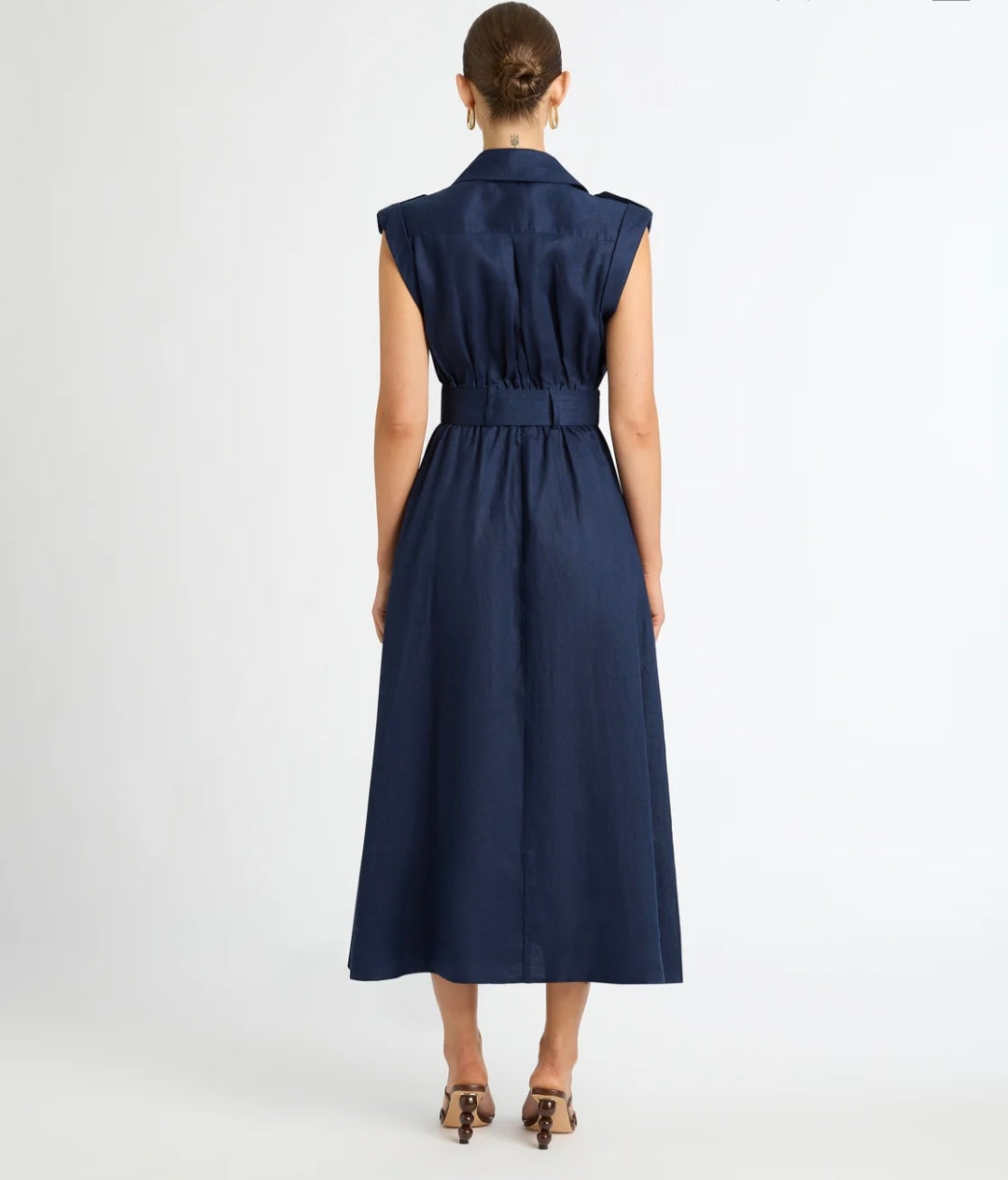Blue Linen Midi Dress (syncee)