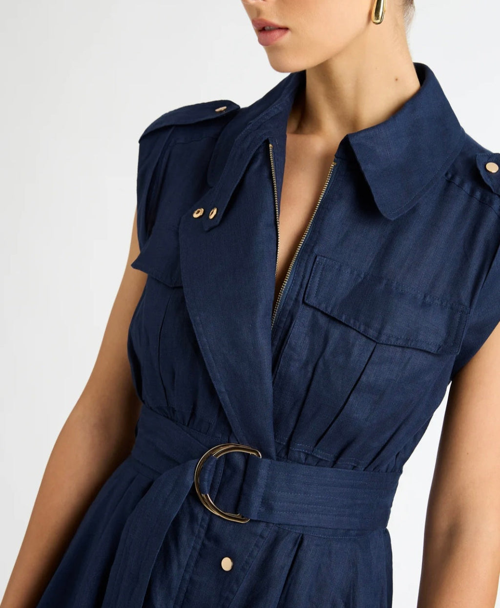 Blue Linen Midi Dress (syncee)