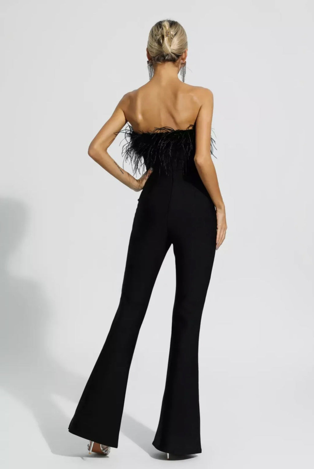 Black Jumpsuit with Ostrich Feathers | Tube Jumpsuit | Feather Jumpsuit | Summer Clothing