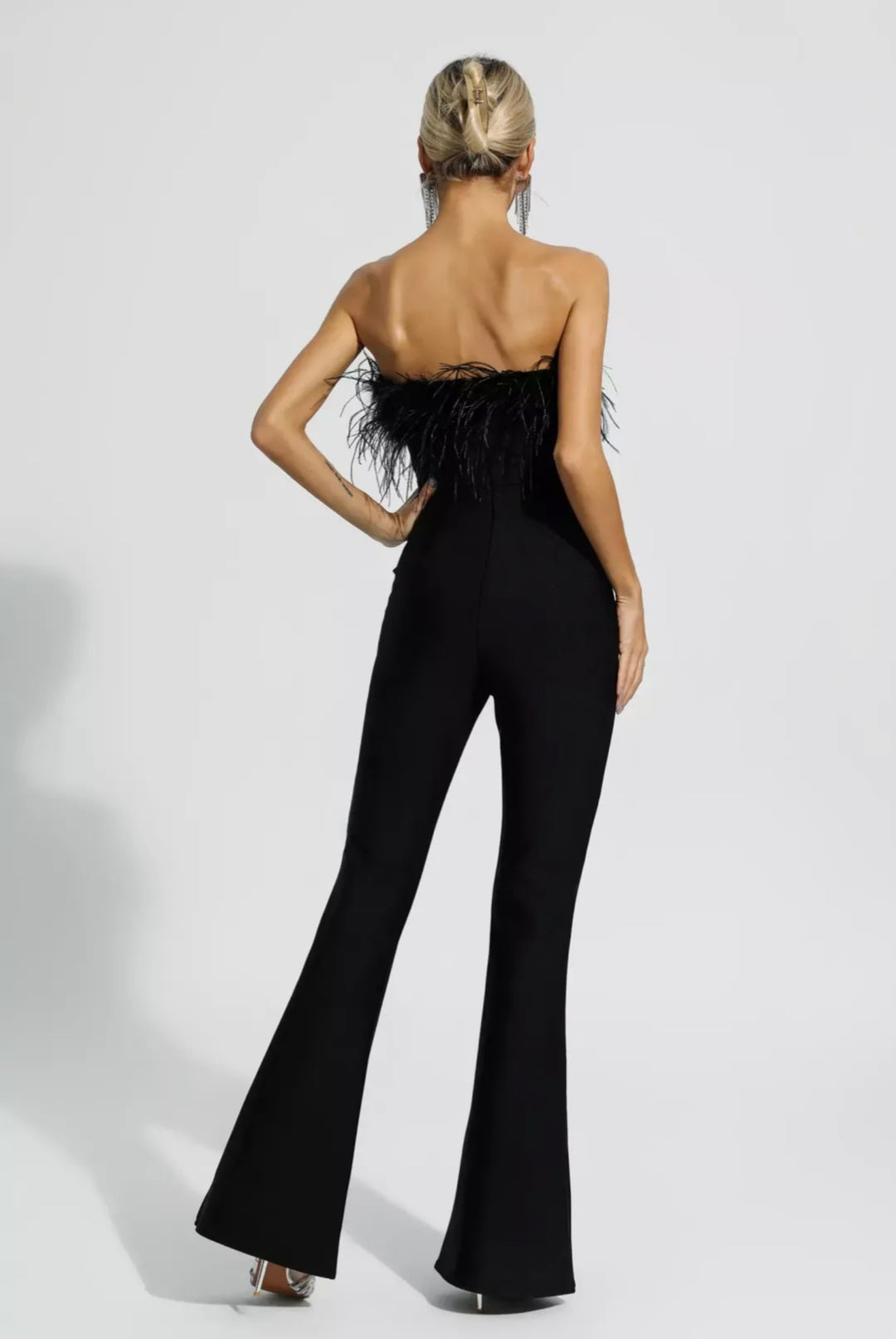 Black Jumpsuit with Ostrich Feathers | Tube Jumpsuit | Feather Jumpsuit | Summer Clothing