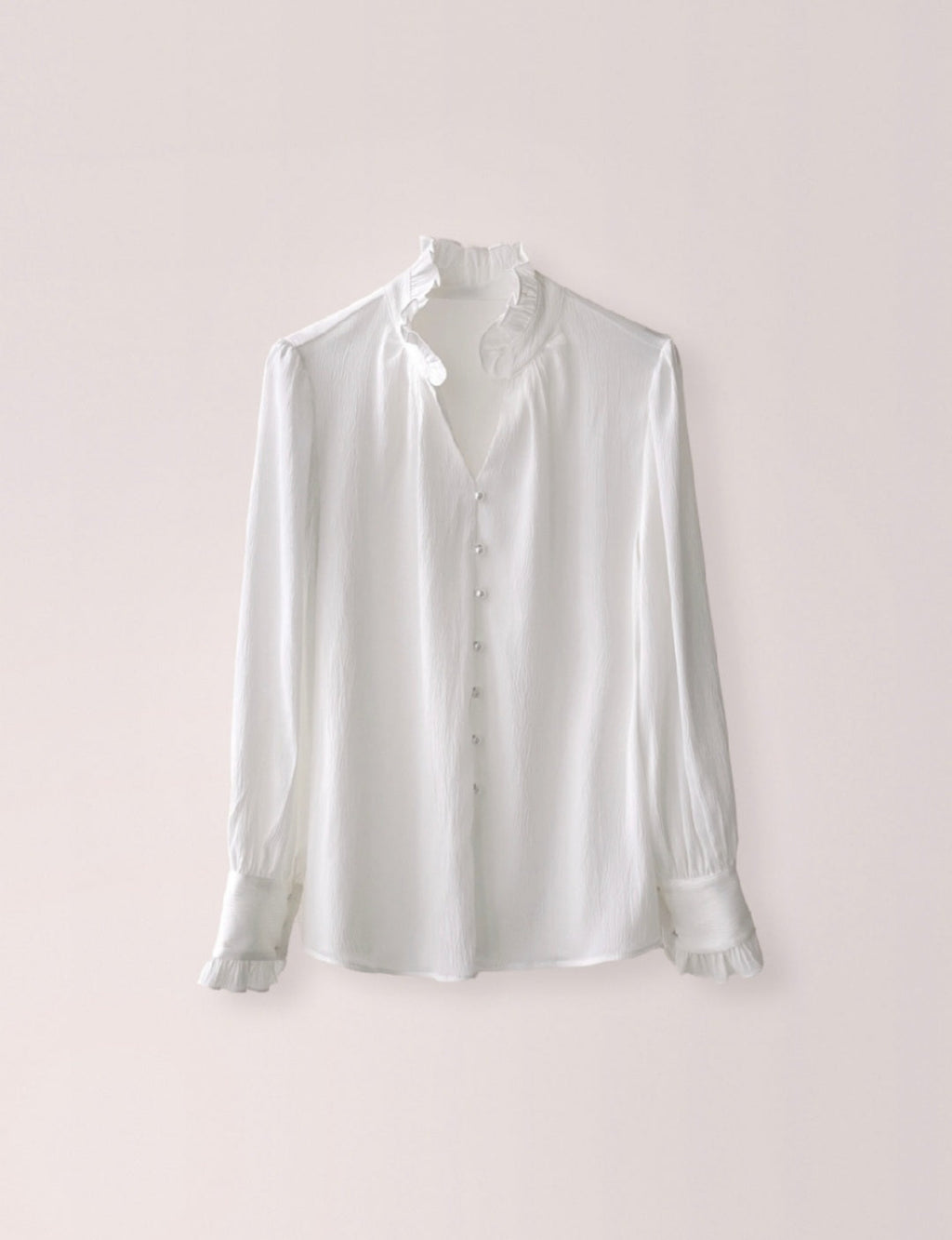 Frilled Chiffon Long Sleeve Top with Pearl Buttons