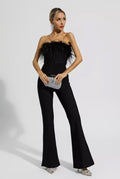 Black Jumpsuit with Ostrich Feathers | Tube Jumpsuit | Feather Jumpsuit | Summer Clothing