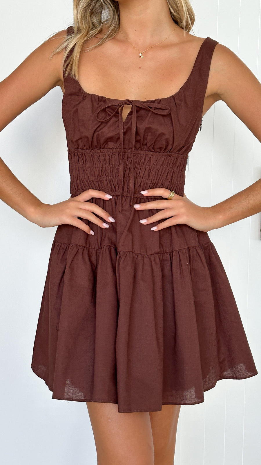 Cinnamon Brown Linen Short Dress