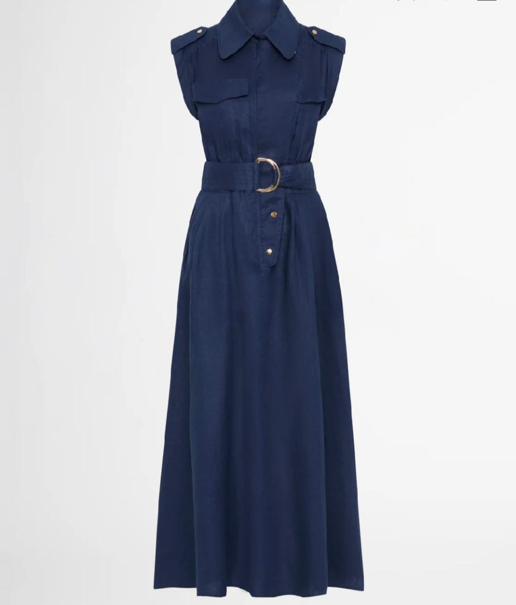 Blue Linen Midi Dress (syncee)