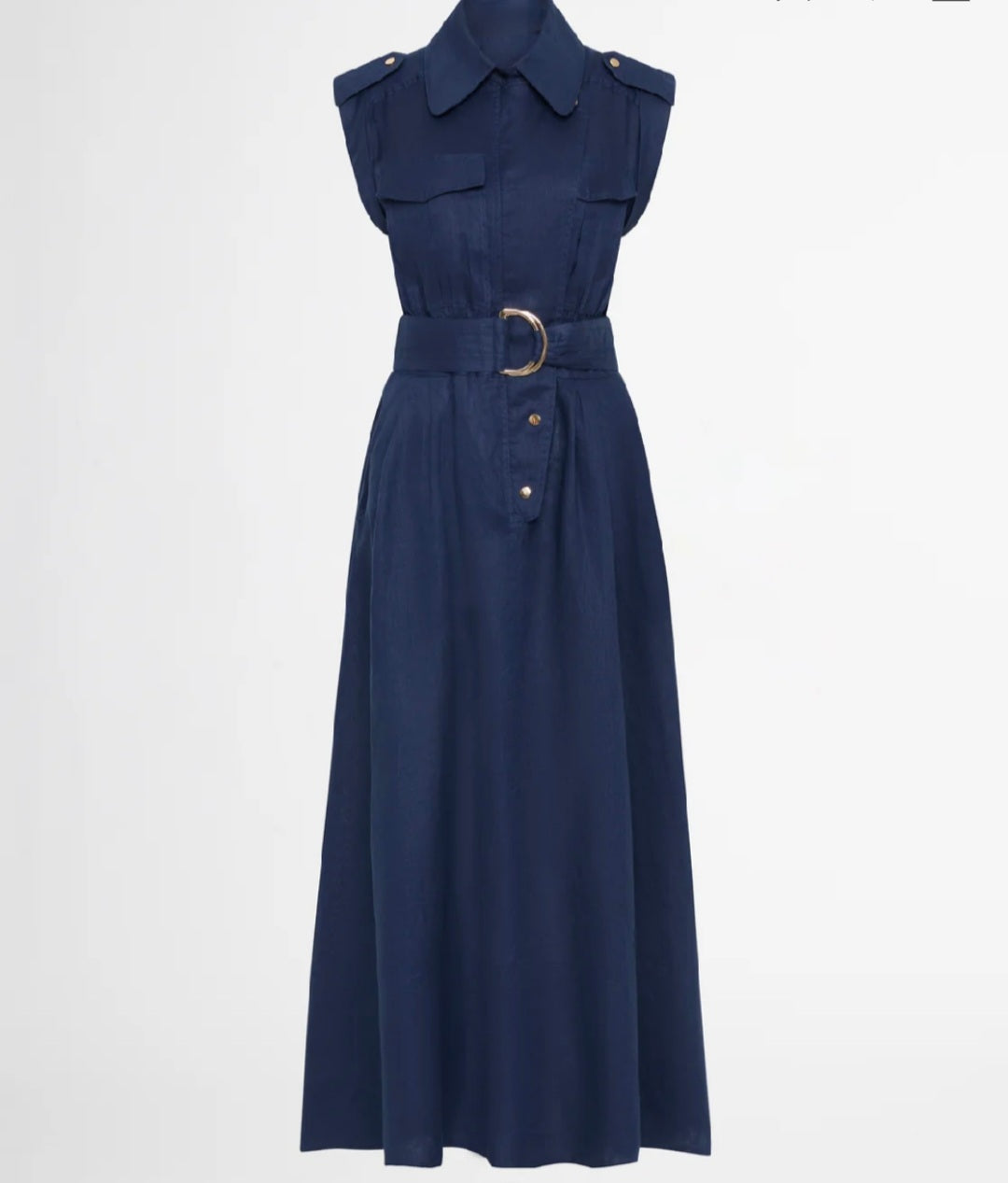 Blue Linen Midi Dress (syncee)
