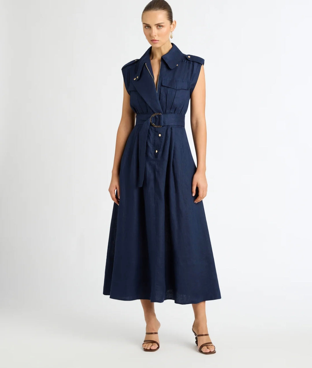 Blue Linen Midi Dress (syncee)