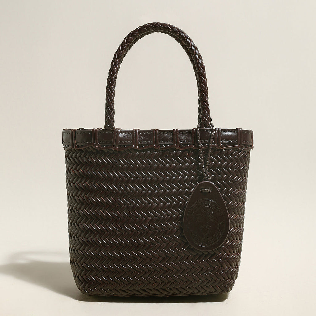 Siena Handwoven Calf Leather Basket Tote – Artisan Herringbone Leather Carryall with Signature Charm