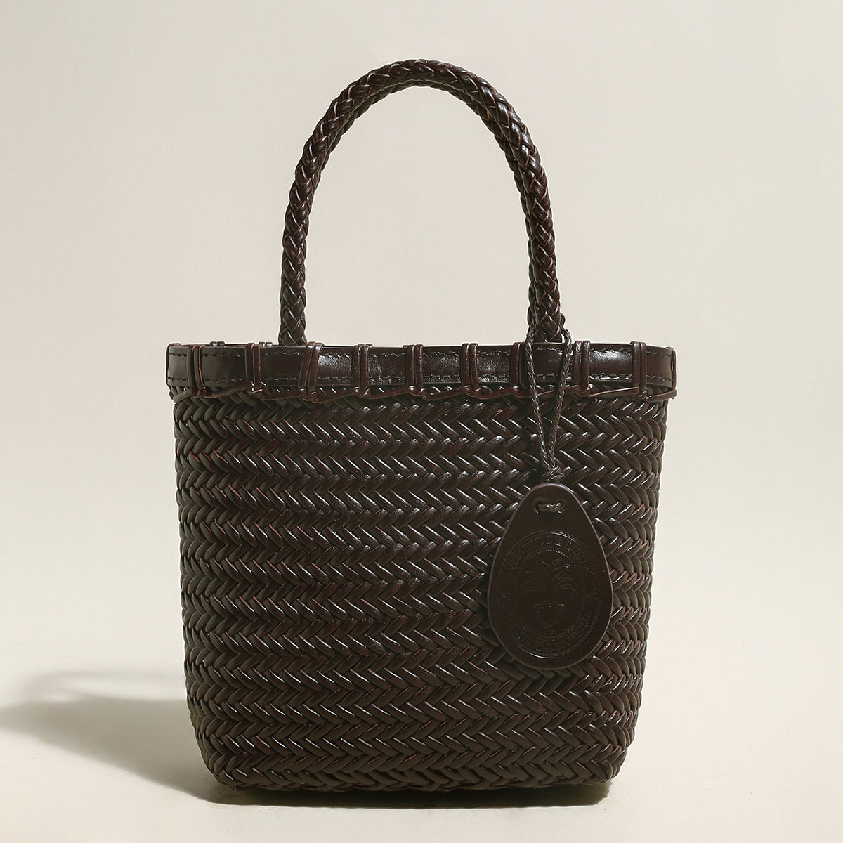 Siena Handwoven Calf Leather Basket Tote – Artisan Herringbone Leather Carryall with Signature Charm