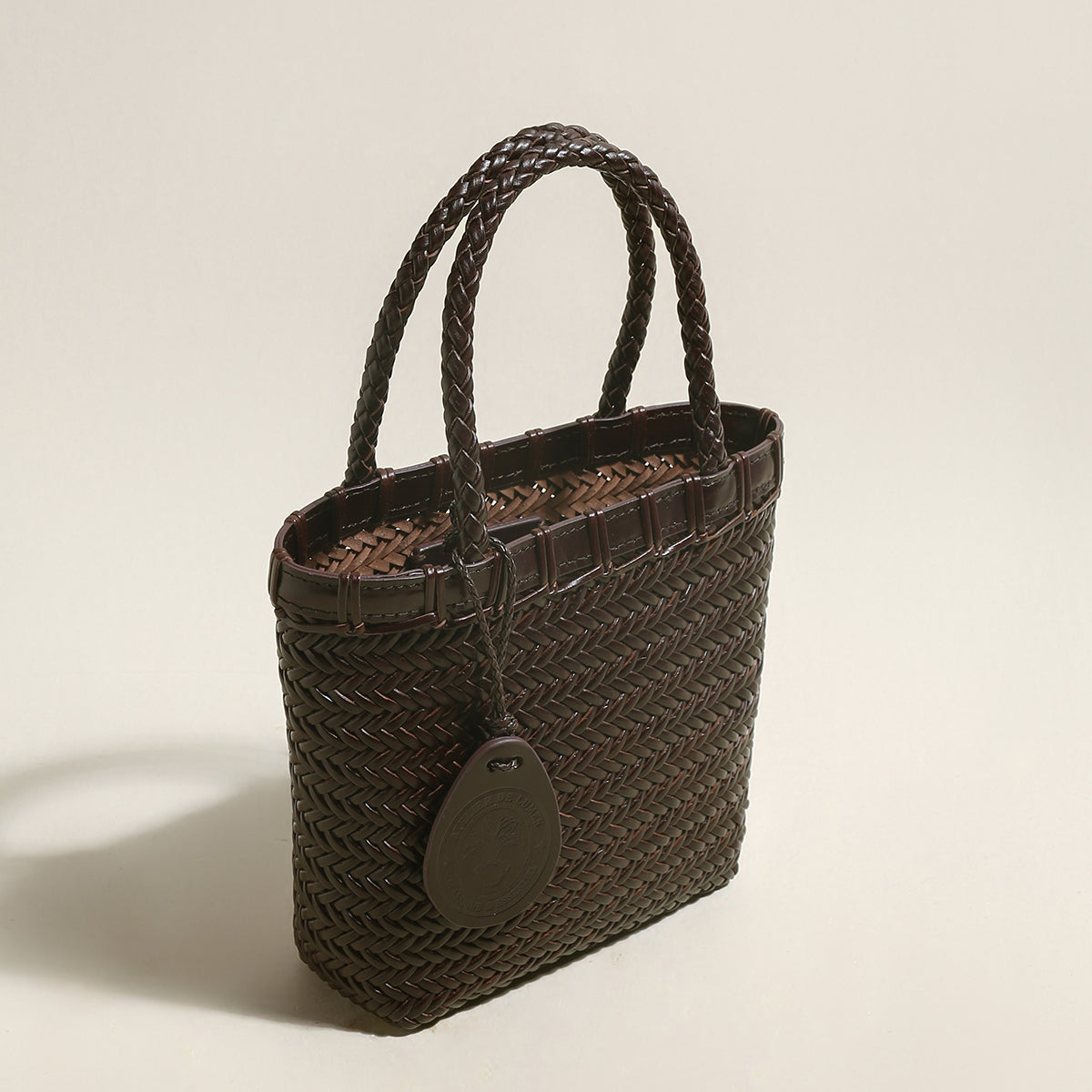 Siena Handwoven Calf Leather Basket Tote – Artisan Herringbone Leather Carryall with Signature Charm