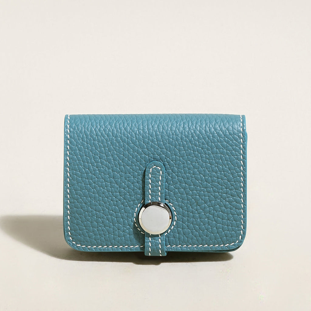 Blue Slim Leather Wallet with Detachable Strap – Pebble-Grain Mini Crossbody Wallet & Clutch