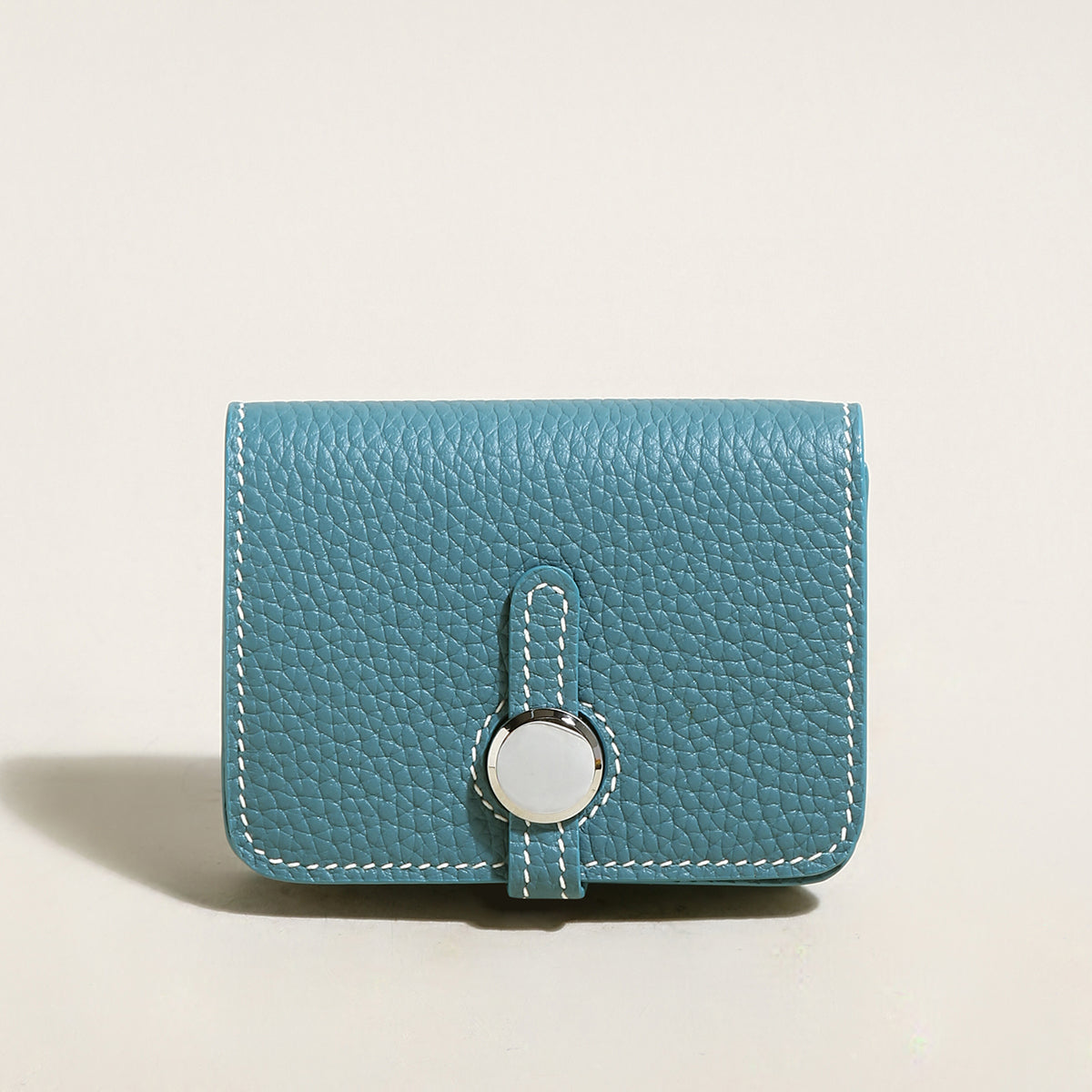 Blue Slim Leather Wallet with Detachable Strap – Pebble-Grain Mini Crossbody Wallet & Clutch