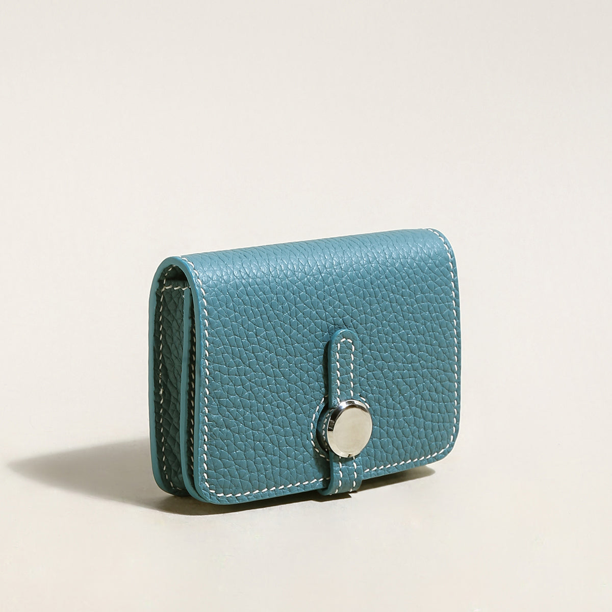 Blue Slim Leather Wallet with Detachable Strap – Pebble-Grain Mini Crossbody Wallet & Clutch