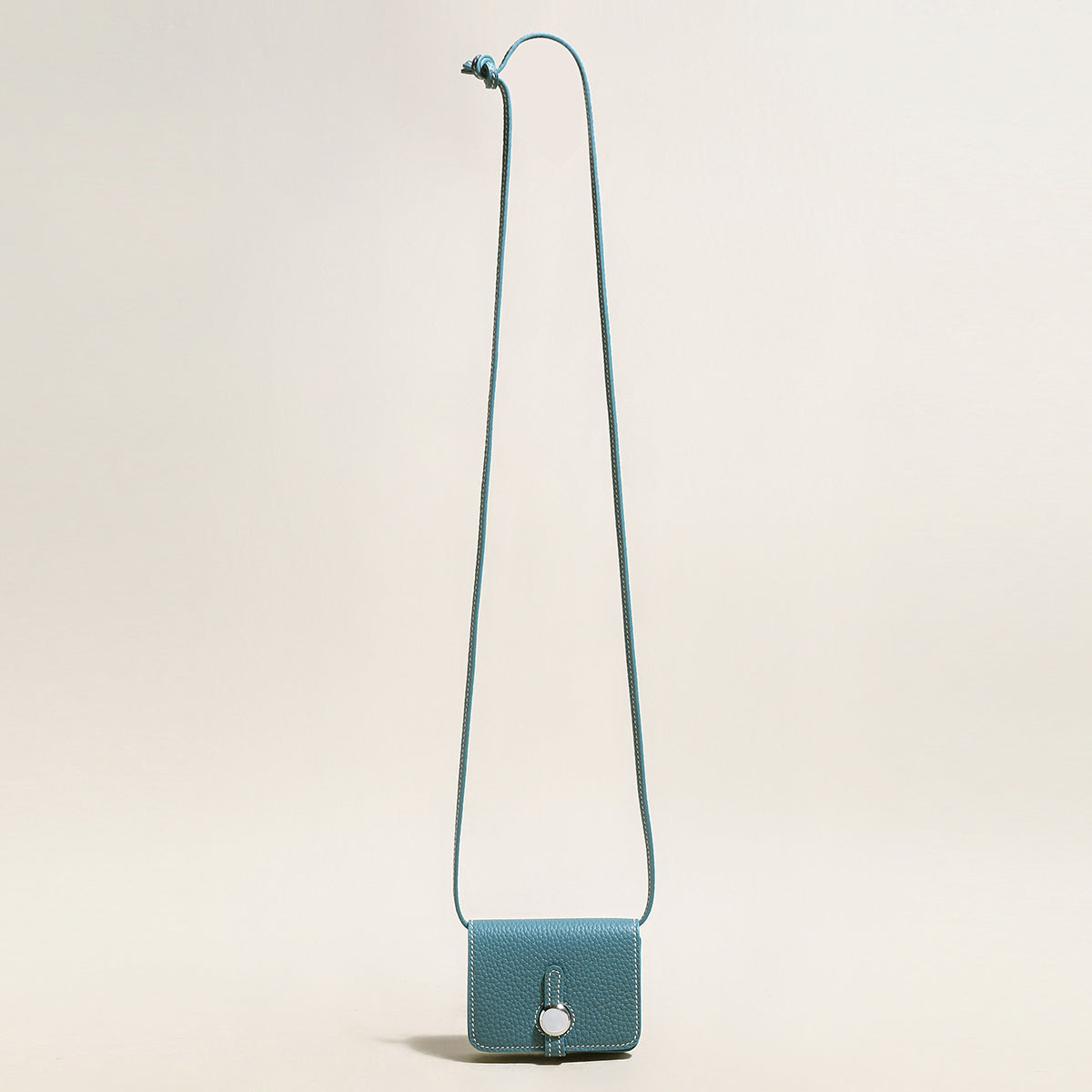 Blue Slim Leather Wallet with Detachable Strap – Pebble-Grain Mini Crossbody Wallet & Clutch