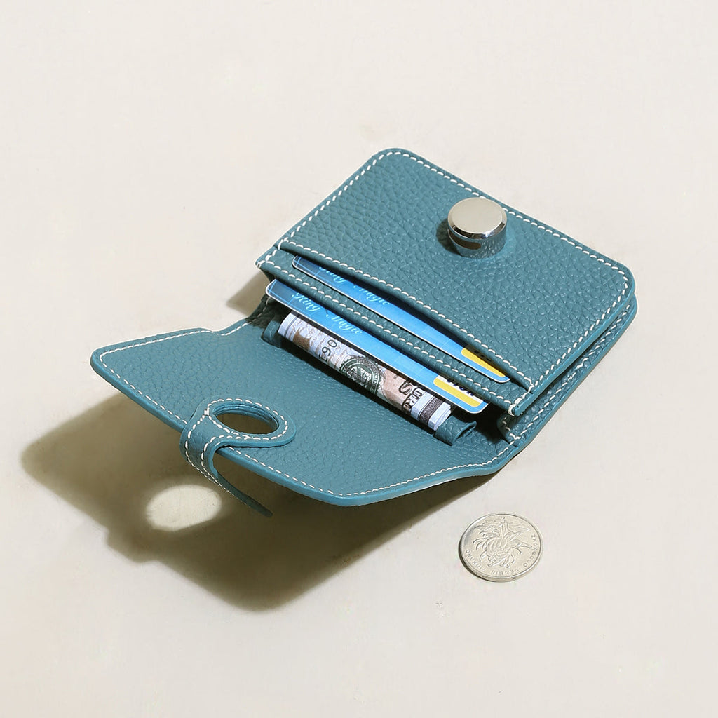 Blue Slim Leather Wallet with Detachable Strap – Pebble-Grain Mini Crossbody Wallet & Clutch