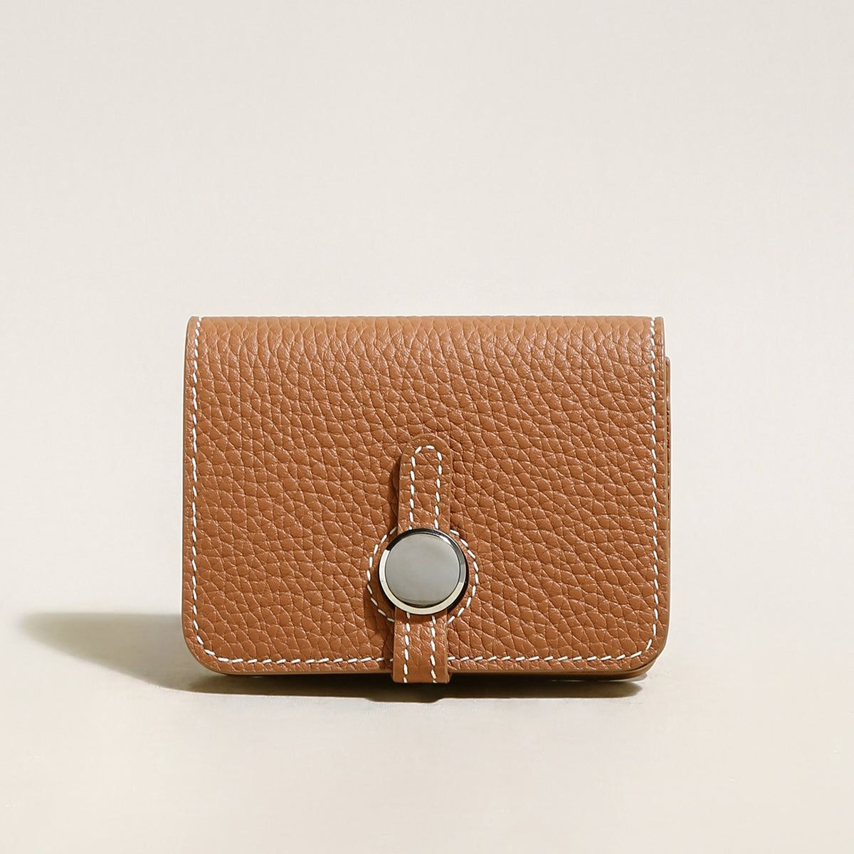 Brown Slim Leather Wallet with Detachable Strap – Pebble-Grain Mini Crossbody Wallet & Clutch