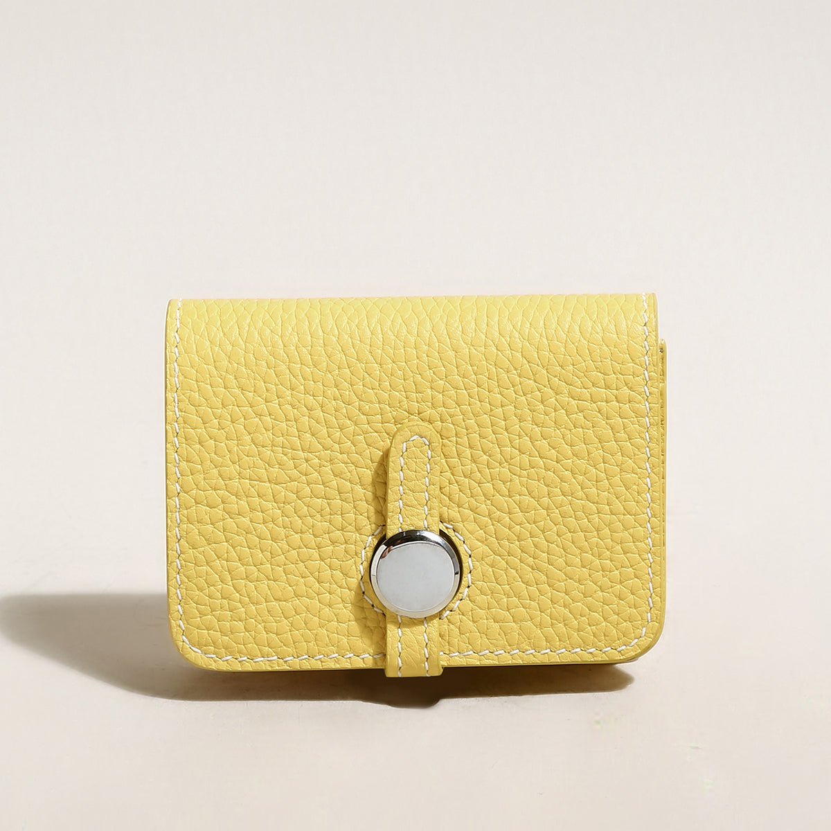 Yellow Slim Leather Wallet with Detachable Strap – Pebble-Grain Mini Crossbody Wallet & Clutch