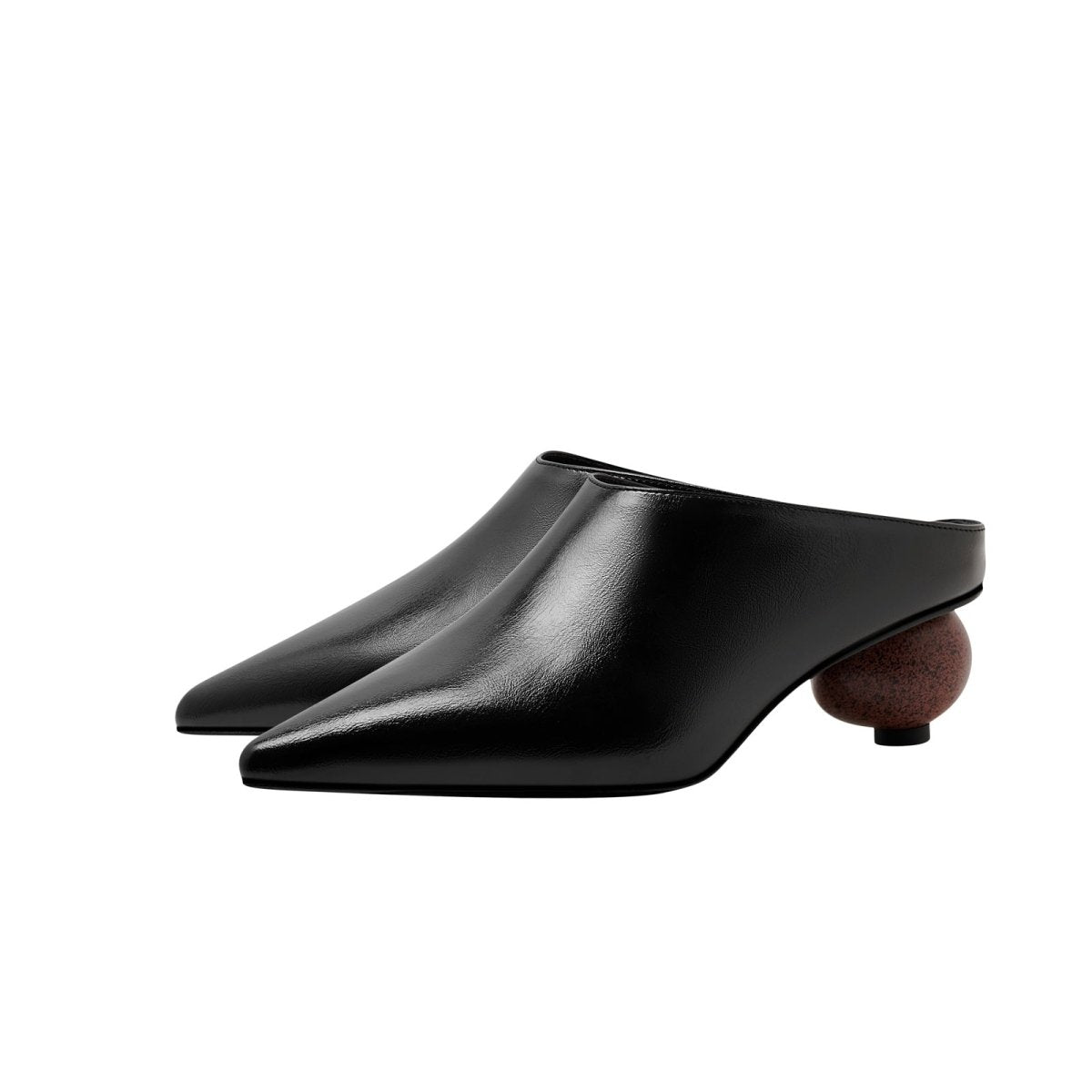 Sphere Heel Leather Pointed Mules