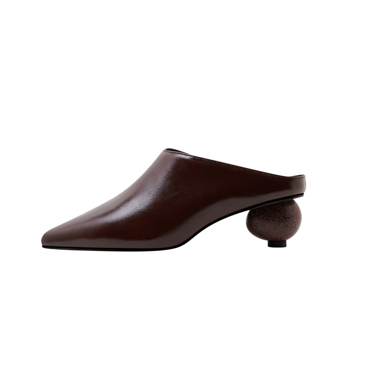 Sphere Heel Leather Pointed Mules