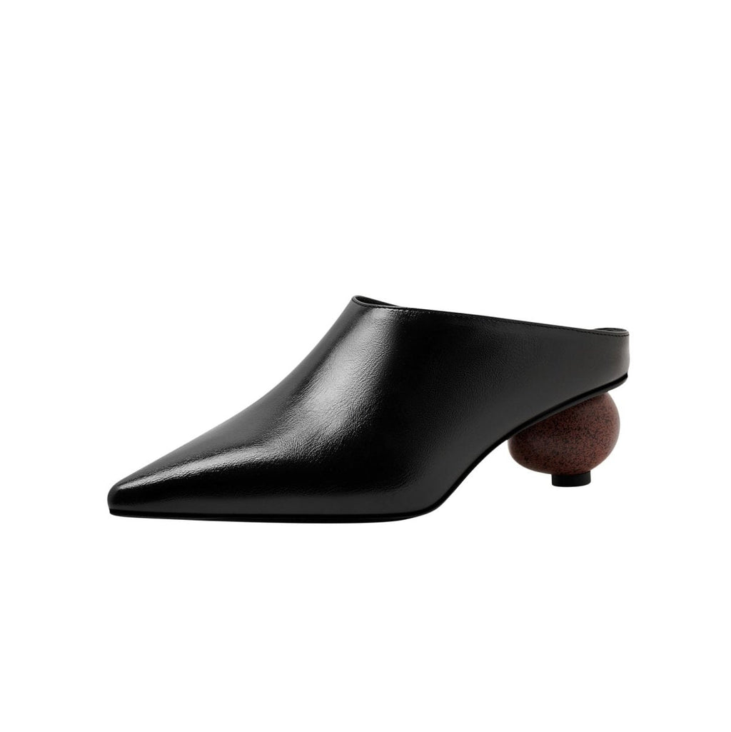 Sphere Heel Leather Pointed Mules