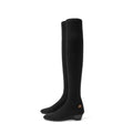 Stretch Over the Knee Boots – Low Heel Wool Knit Thigh High Boots