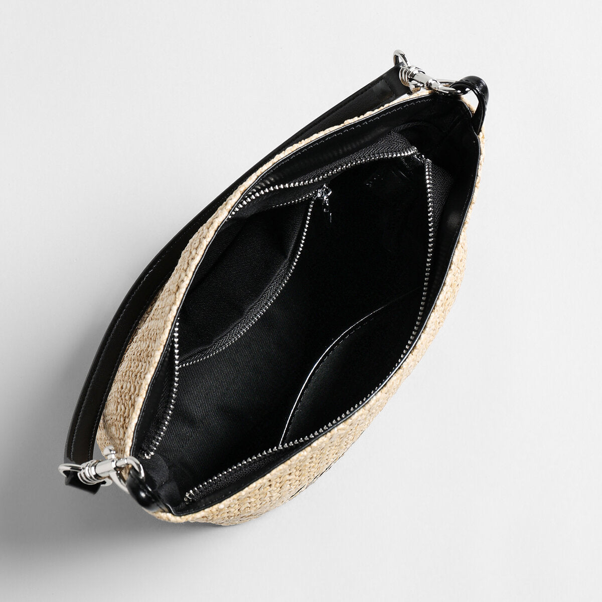 Striped Woven Straw Bucket Bag – Marte Grass Leather Trim Crossbody with Dual Straps