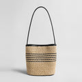Striped Woven Straw Bucket Bag – Marte Grass Leather Trim Shoulder Bag