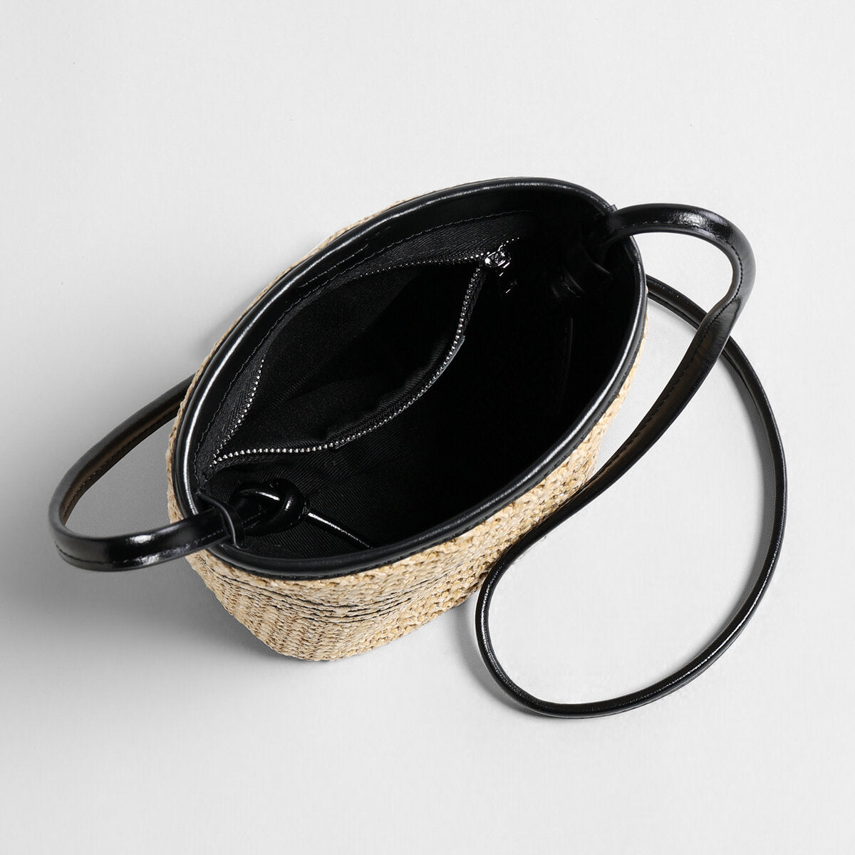 Striped Woven Straw Bucket Bag – Marte Grass Leather Trim Shoulder Bag
