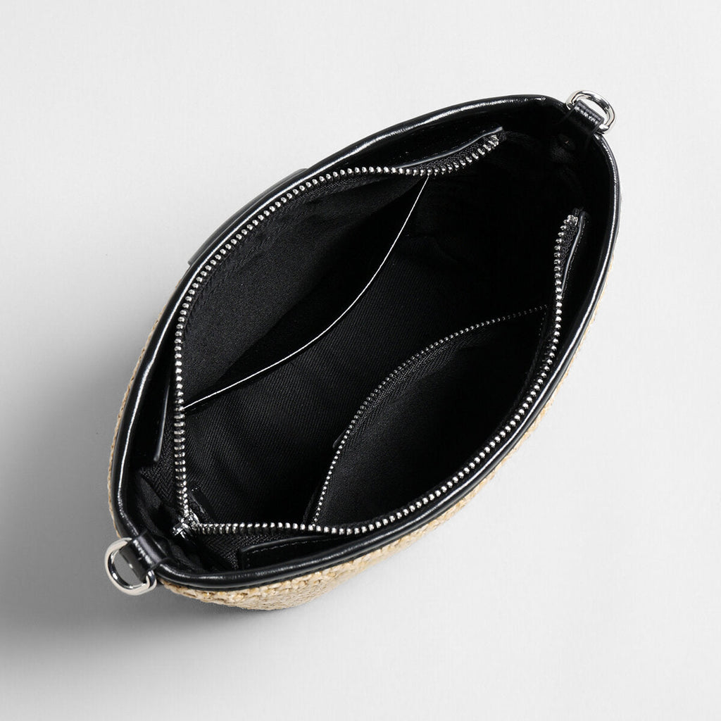 Striped Woven Straw Crossbody Bag – Marte Grass Leather Trim with Zip Closure