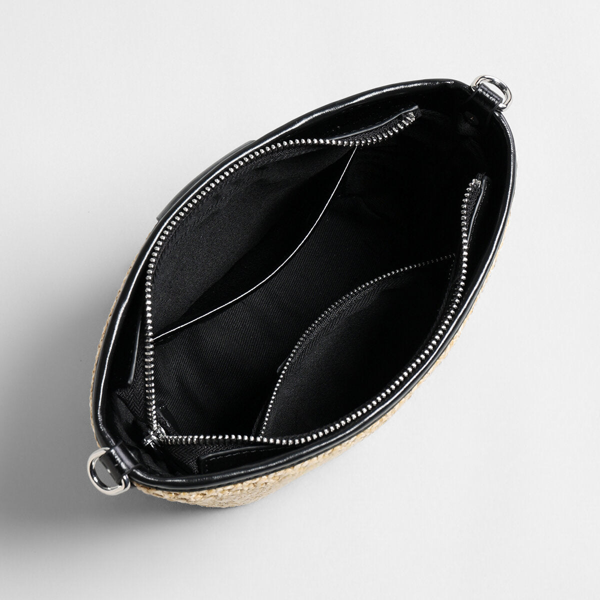Striped Woven Straw Crossbody Bag – Marte Grass Leather Trim with Zip Closure
