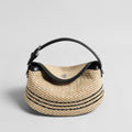 Striped Woven Straw Hobo Bag – Marte Grass Leather Trim Crossbody with Dual Straps