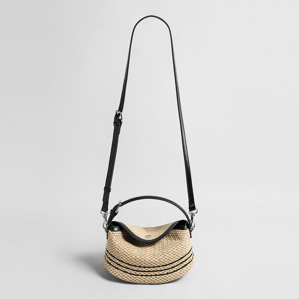 Striped Woven Straw Hobo Bag – Marte Grass Leather Trim Crossbody with Dual Straps