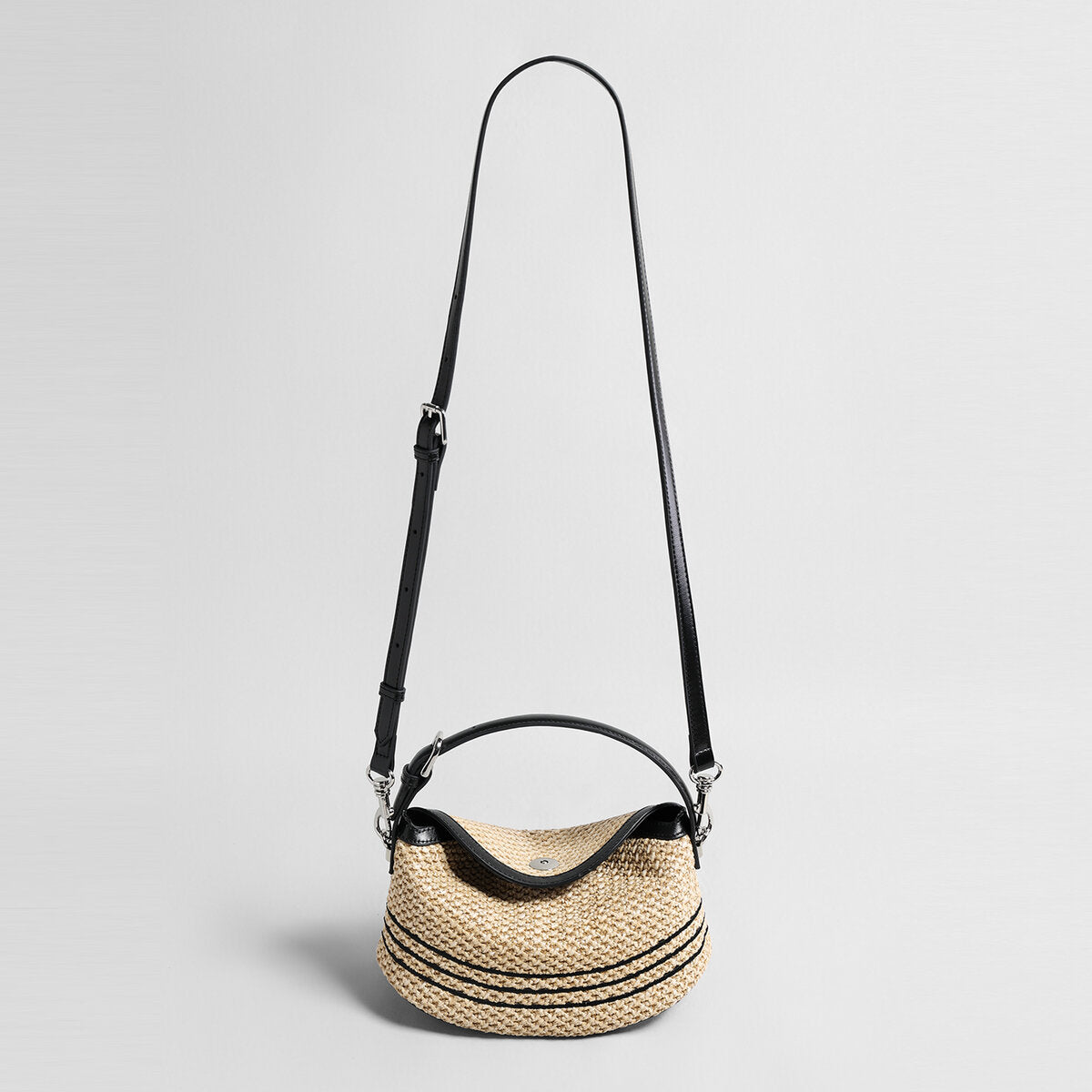 Striped Woven Straw Hobo Bag – Marte Grass Leather Trim Crossbody with Dual Straps