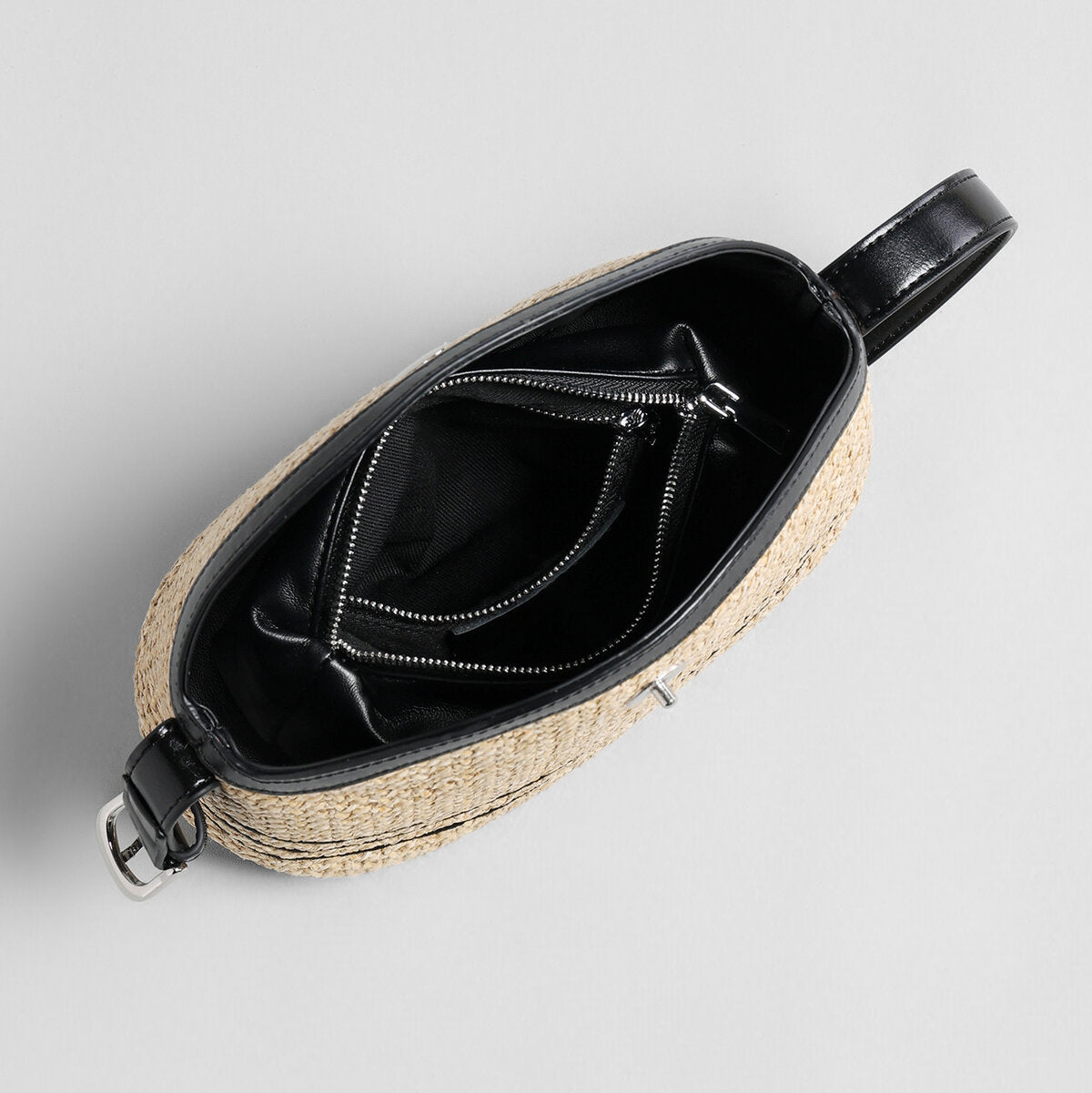 Striped Woven Straw Hobo Bag – Marte Grass Leather Trim Crossbody with Dual Straps