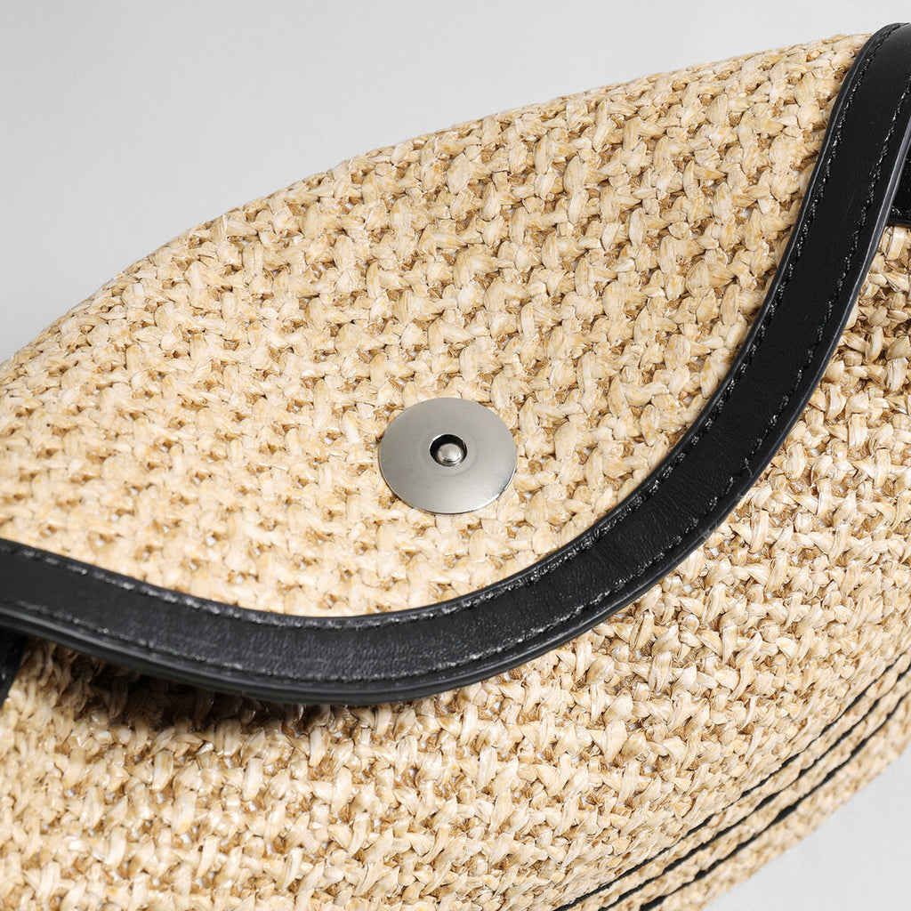 Striped Woven Straw Hobo Bag – Marte Grass Leather Trim Crossbody with Dual Straps