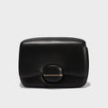 Structured Buckle Leather Shoulder Bag – Sculptural Lambskin Flap Bag with Gold Chain Strap