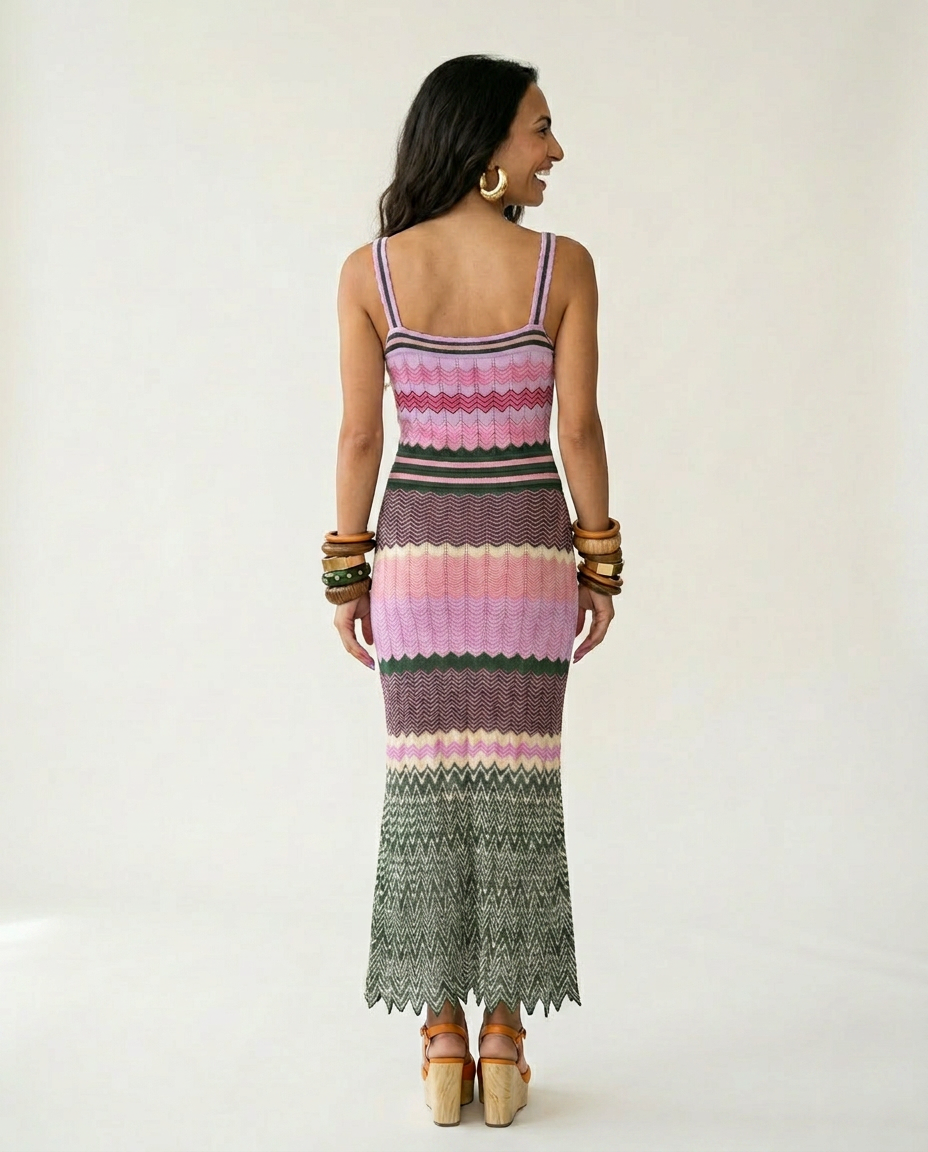 Vibrant Knitted Geometric Maxi Dress-2