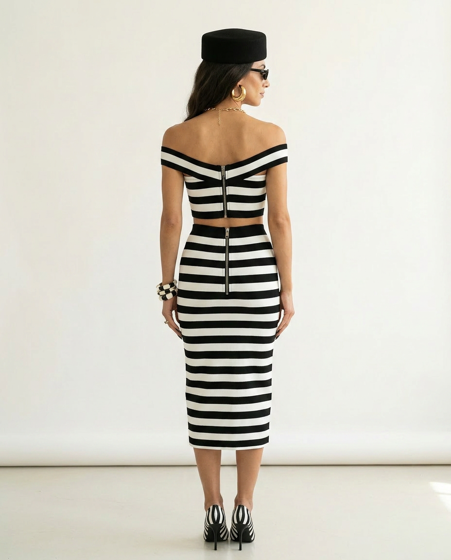 Striped Button Two-Piece Set
